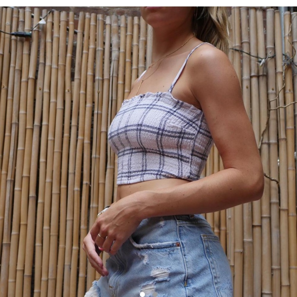 Plaid cinched tank top crop top summer